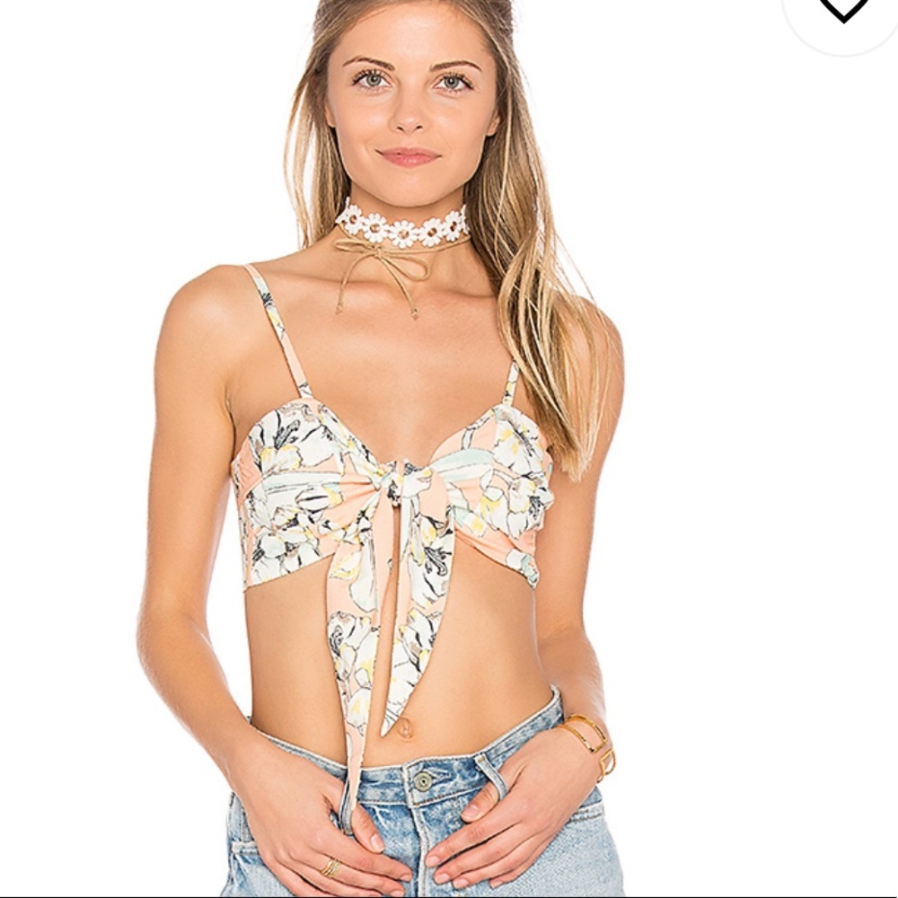 MINK PINK Palm Springs Tie Front Crop Top SIZE XS Boho Chic Y2K Floral Summer